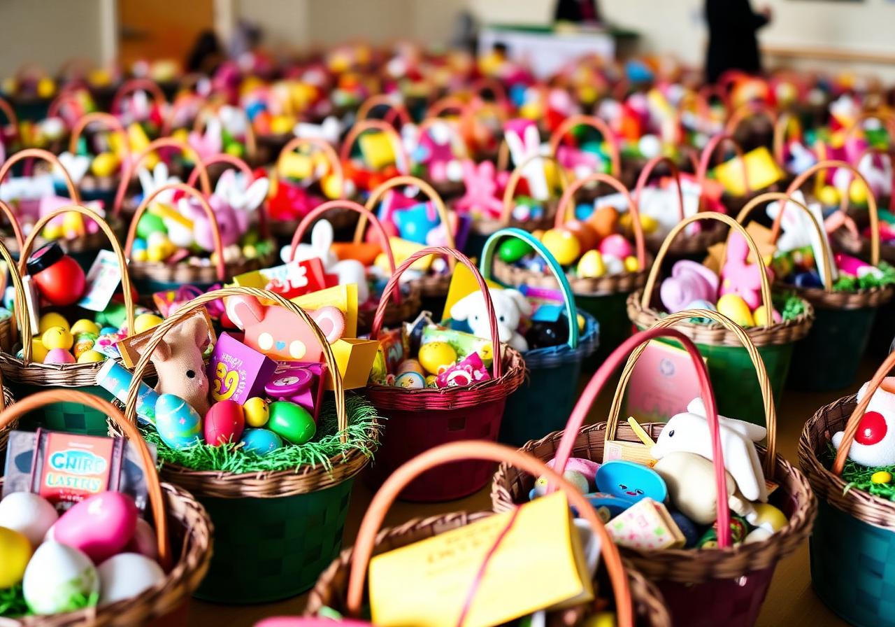 Volunteers assembling Easter baskets for CHOC patients